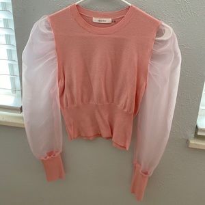 Light pink fluffy sheer sleeve top